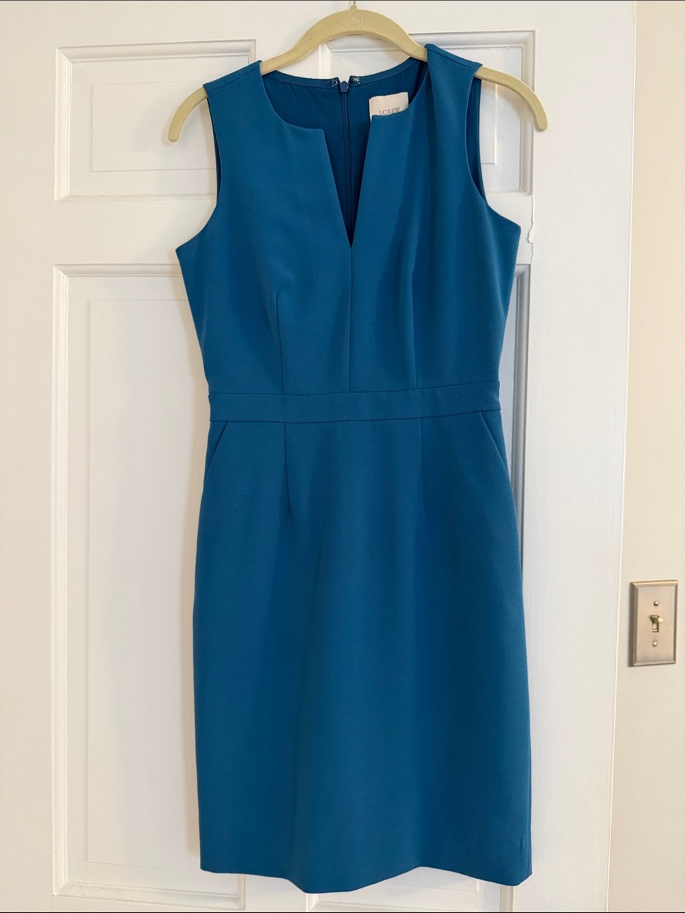 J. Crew Factory Teal V-Notch Sleeveless Sheath Dress